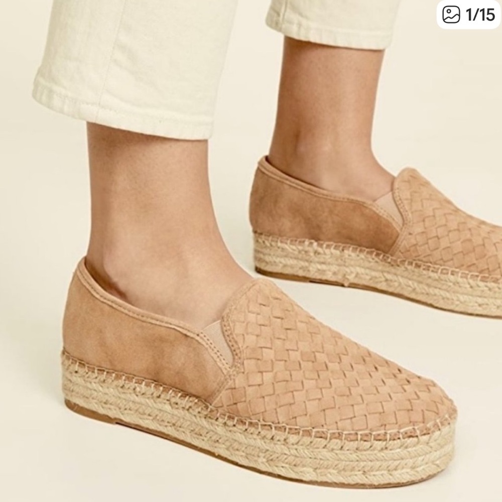 Sam Edelman Catherine Platform Woven Suede Espadrille Flats Tan Sz 10 EUC